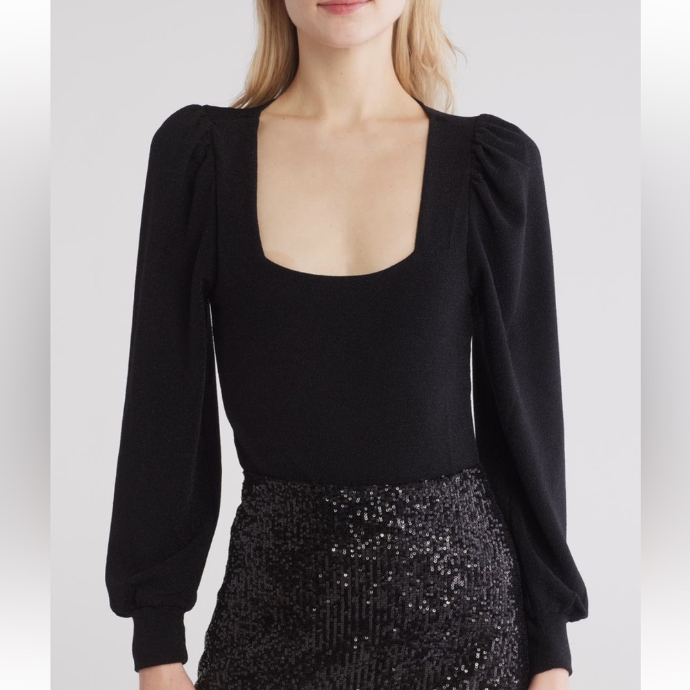 Steve Madden Sparkle Square-Neck Bodysuit